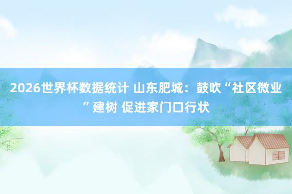 2026世界杯数据统计 山东肥城：鼓吹“社区微业”建树 促进家门口行状