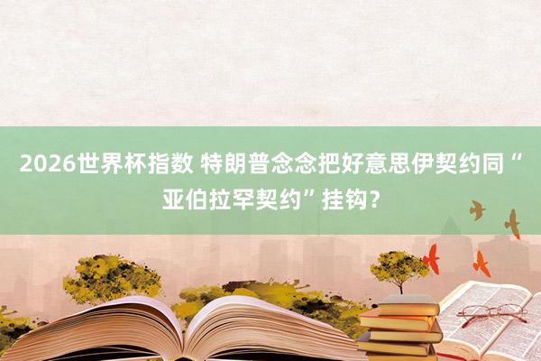 2026世界杯指数 特朗普念念把好意思伊契约同“亚伯拉罕契约”挂钩？