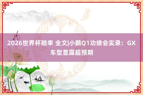 2026世界杯赔率 全文|小鹏Q1功绩会实录：GX车型显露超预期